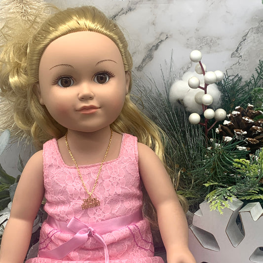 Happy Birthday Pendant Gold Chain Doll Necklace • 18 Inch Doll Jewelry