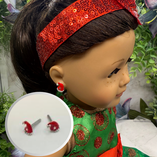 Red Sparkly Star Christmas Santa Hat Post Doll Earrings • 2mm Post for 18 Inch Fashion Doll