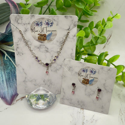 Pink Purple Rhinestone Silver Doll Necklace & Earrings Set • 18 Inch Fashion Doll Jewelry