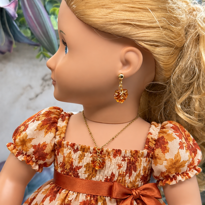 Autumn Fall Leaf Dangle Doll Necklace and Earrings Set | for 18 Inch Fashion Dolls