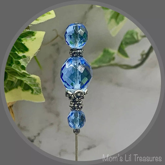 Blue Glass Crystal Silver Filigree - 8” • Hatpin - Stick Pin