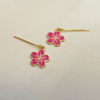 Bright Pink Sakura Cheery Blossom Flower Dangle Doll Earrings • 18 Inch Fashion Doll Jewelry