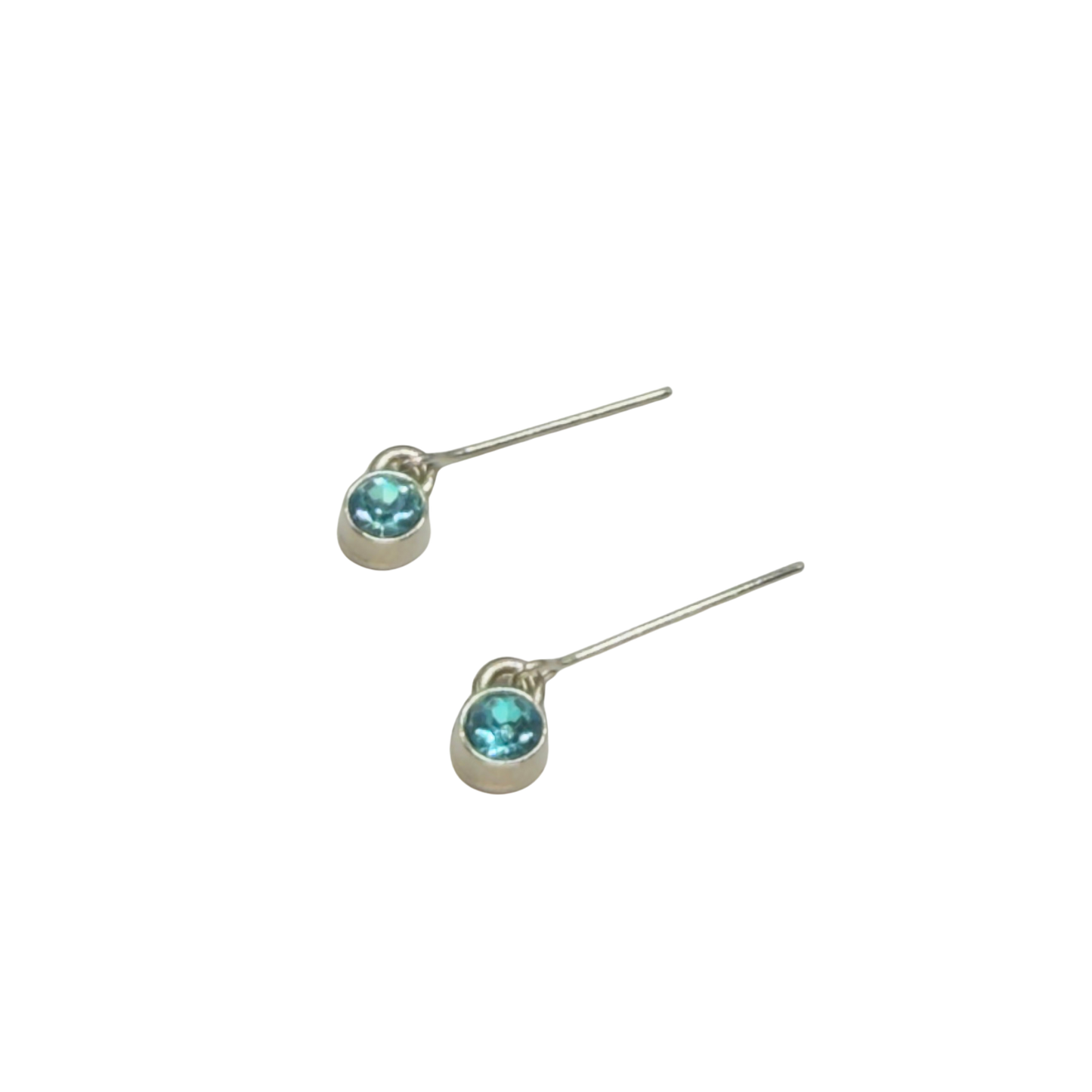 Round Turquoise Blue Rhinestone Silver Doll Earrings • 18 Inch Fashion Doll Jewelry