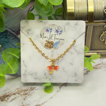 Yellow Orange Dragonfly Charm Gold Chain Doll Necklace • 14 Inch Fashion Doll Jewelry