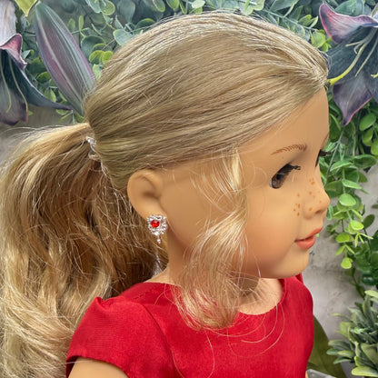 Red Rhinestone Heart Silver Wings Wand Design Post Doll Earrings • 18 Inch Fashion Doll Jewelry