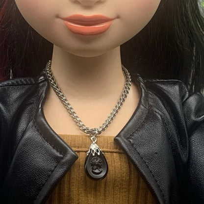 Black Teardrop Cameo Pendant Chain Doll Necklace • 18 inch Fashion Doll Jewelry