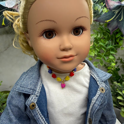 Rainbow Multi Color Heart Bead Doll Necklace • 18 Inch Fashion Doll Jewelry