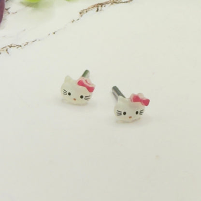 Hello Cat Kitty Pink Bow Post Doll Earrings • 2mm Post for 18 Inch Fashion Doll
