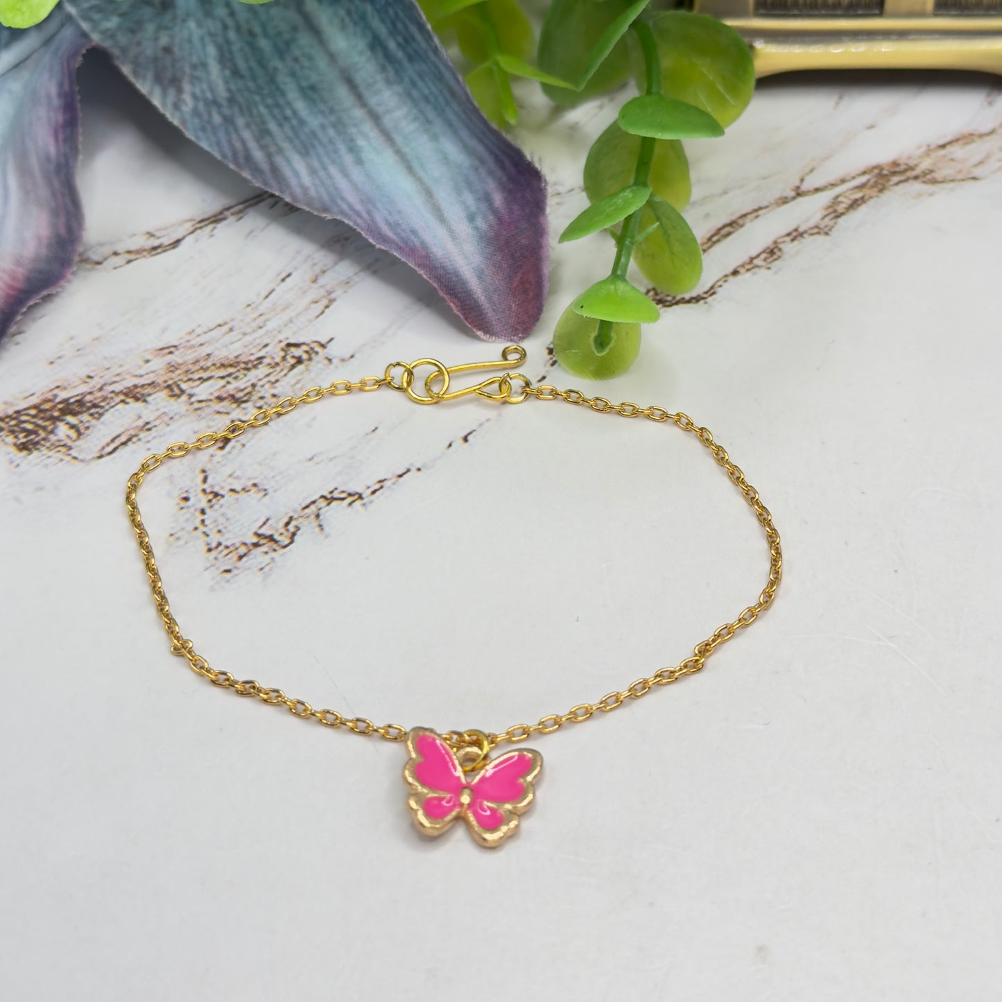 Pink Enamel Butterfly Charm Gold Doll Necklace • 18 Inch Fashion Doll Jewelry