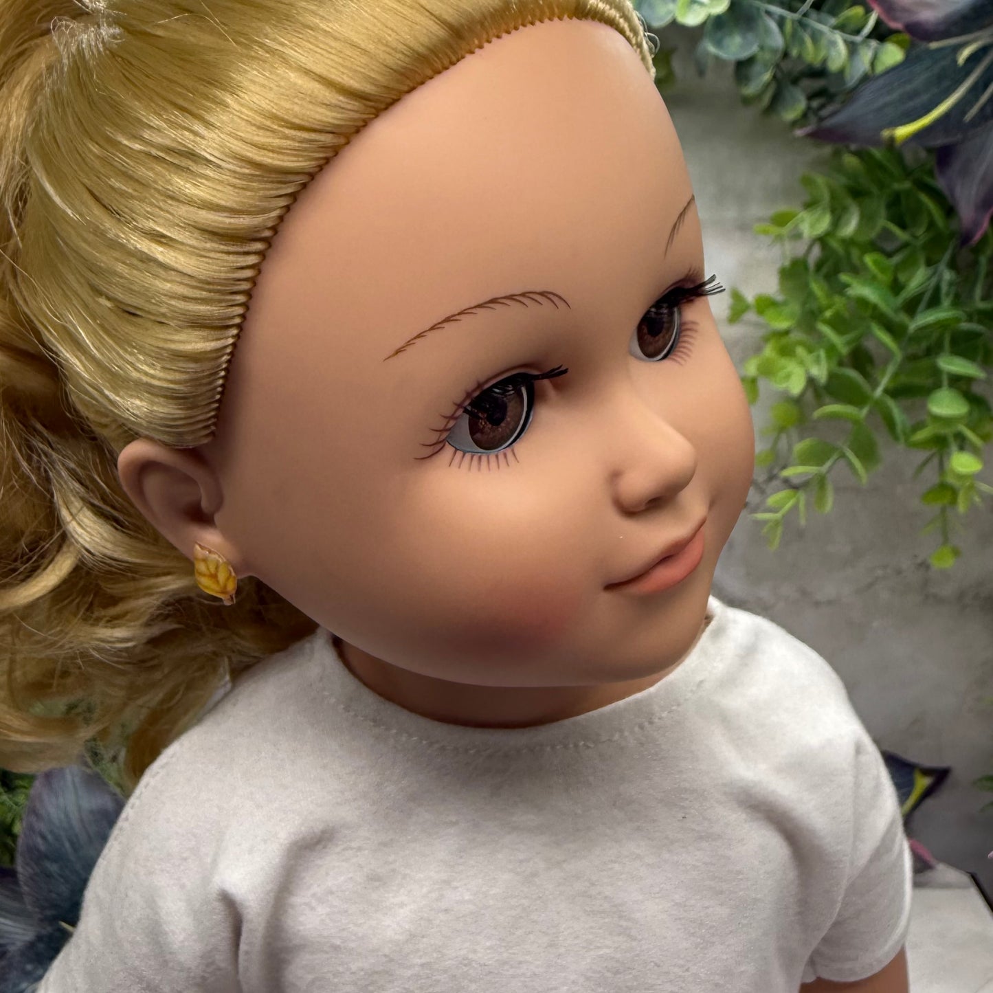 Golden Yellow Autumn Fall Leaf Post Doll Earrings • 18 Inch Fashion Doll Jewelry