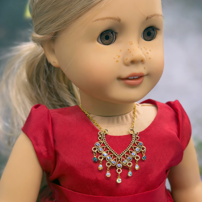 Collar-style Pendant Dangle Aurora Borealis Rhinestone Gold Chain Doll Necklace • 18 Inch Fashion Doll Jewelry