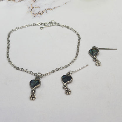 Abalone Silver Heart Dangle Doll Necklace & Earrings Set • 18 Inch Fashion Doll Jewelry