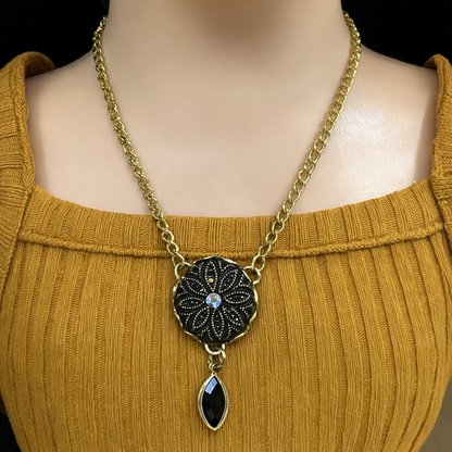 Black Dangle Medallion Style Gold Doll Necklace • 18 inch Fashion Doll Jewelry