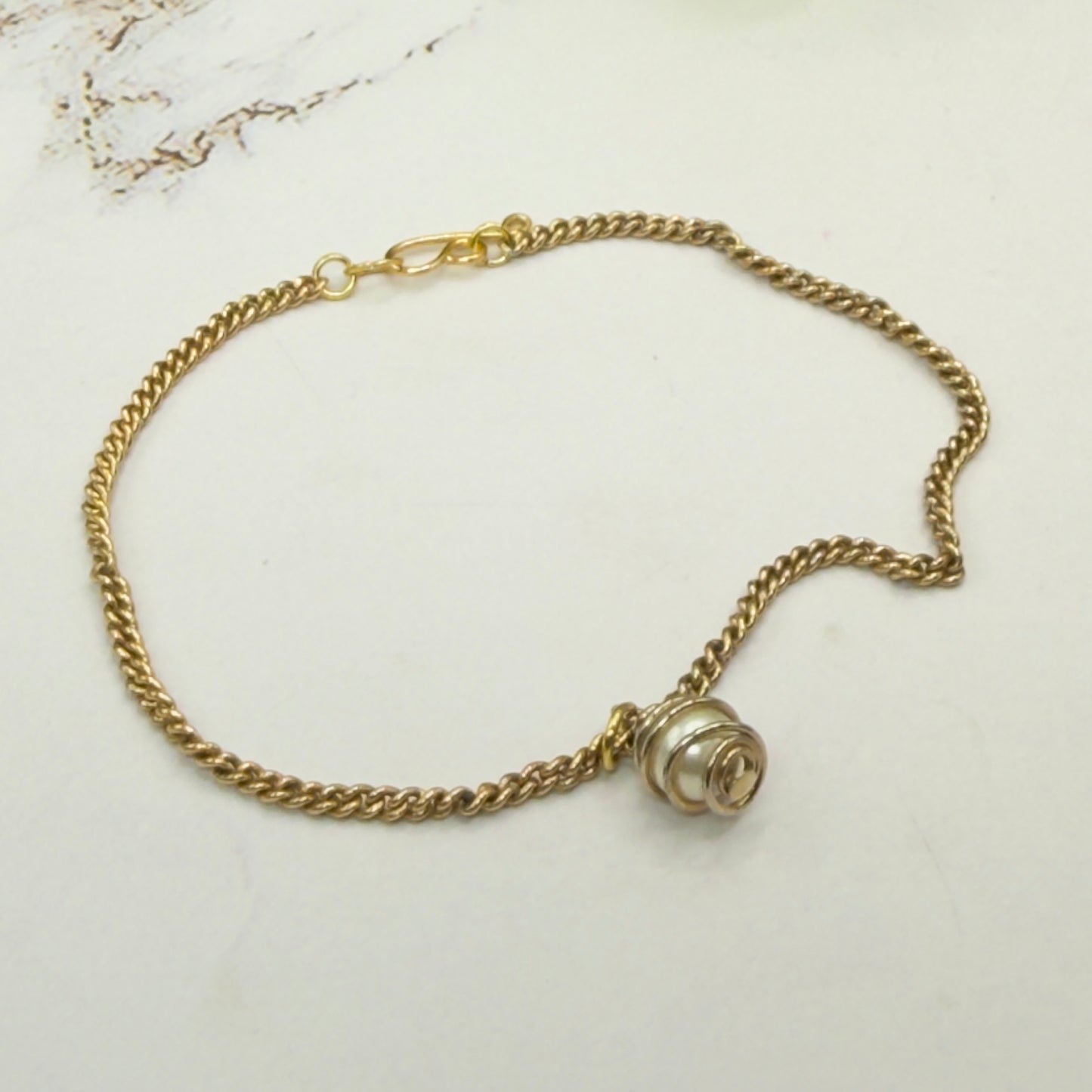 Swirl Wire Wrapped Cage Pearl Drop Charm Gold Doll Necklace • 18 Inch Fashion Doll Jewelry