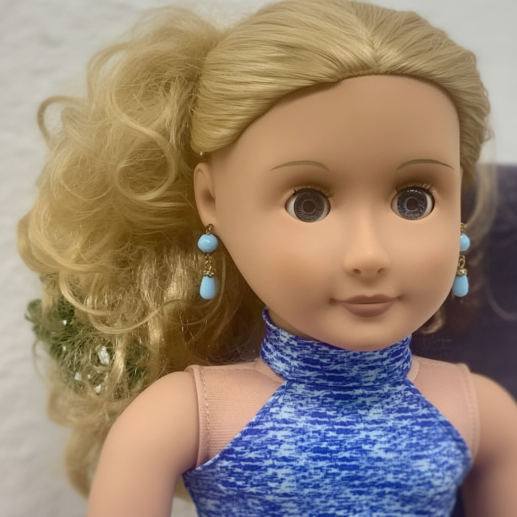 Blue Glass Gold Dangle Doll Earrings • 18 Inch Fashion Doll Jewelry