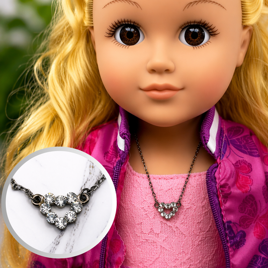 Silver Chain Rhinestone Heart Pendant Doll Necklace for 18 Inch Fashion Doll Jewelry