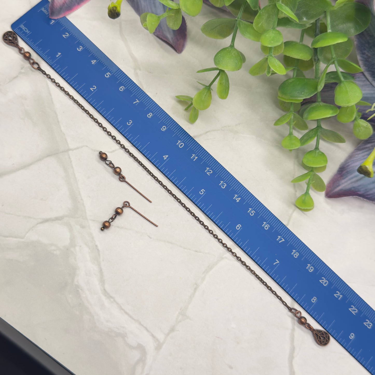 Copper Color Teardrop Dangle Wrap Doll Necklace Earring Set • 16” Doll Jewelry