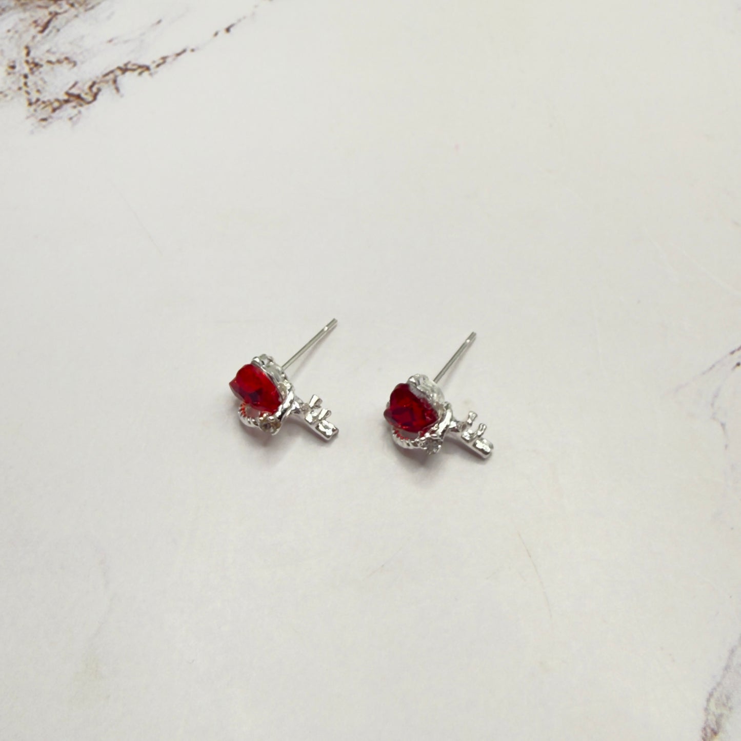 Red Rhinestone Heart Silver Key Design Post Doll Earrings • 18 Inch Fashion Doll Jewelry