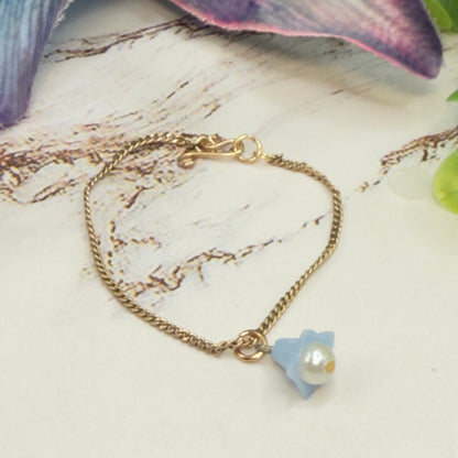 Blue Bell Flower Pearl Center Charm Gold Chain Doll Necklace • 14 Inch Fashion Doll Jewelry