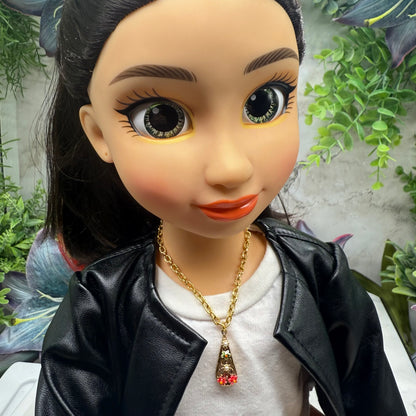 Teardrop Charm Floral Design Gold Chain Doll Necklace • 18 Inch Fashion Doll Jewelry