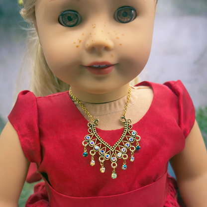 Collar-style Pendant Dangle Aurora Borealis Rhinestone Gold Chain Doll Necklace • 18 Inch Fashion Doll Jewelry
