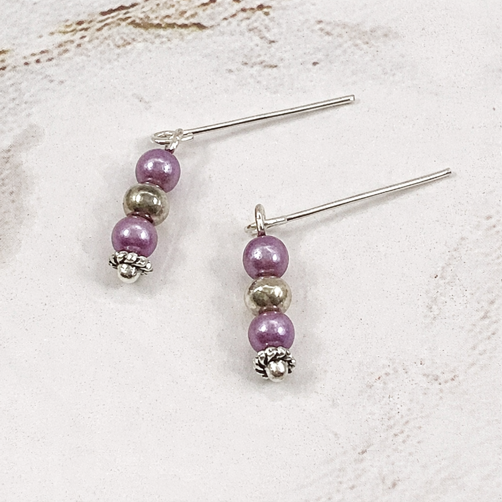 Light Purple Lilac Pearl Silver Necklace Earrings Set • 18 inch Fashion Doll Jewelry