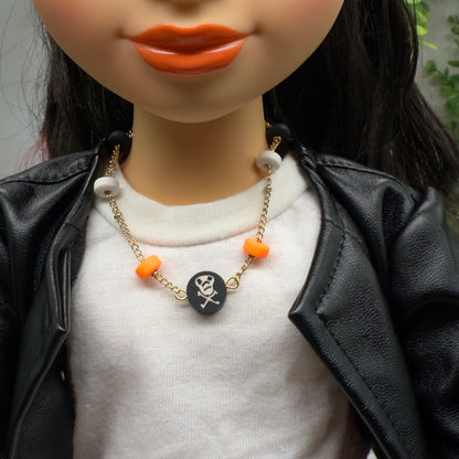 Skull Bones Halloween Silicone Beaded Gold Chain Doll Necklace • 18 Inch Fashion Doll Jewelry