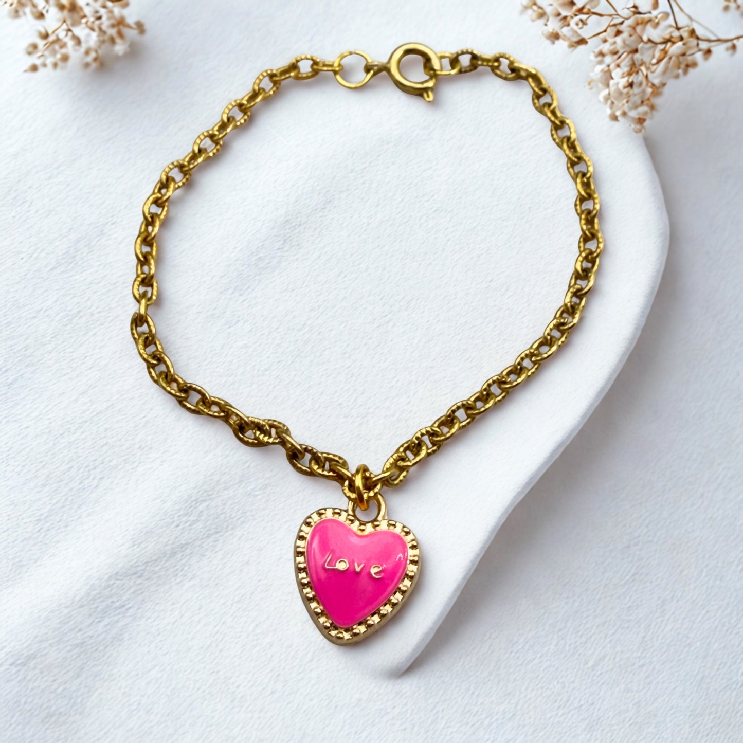 Pink LOVE Heart Charm Gold Chain Doll Necklace • 18 Inch Fashion Doll Jewelry