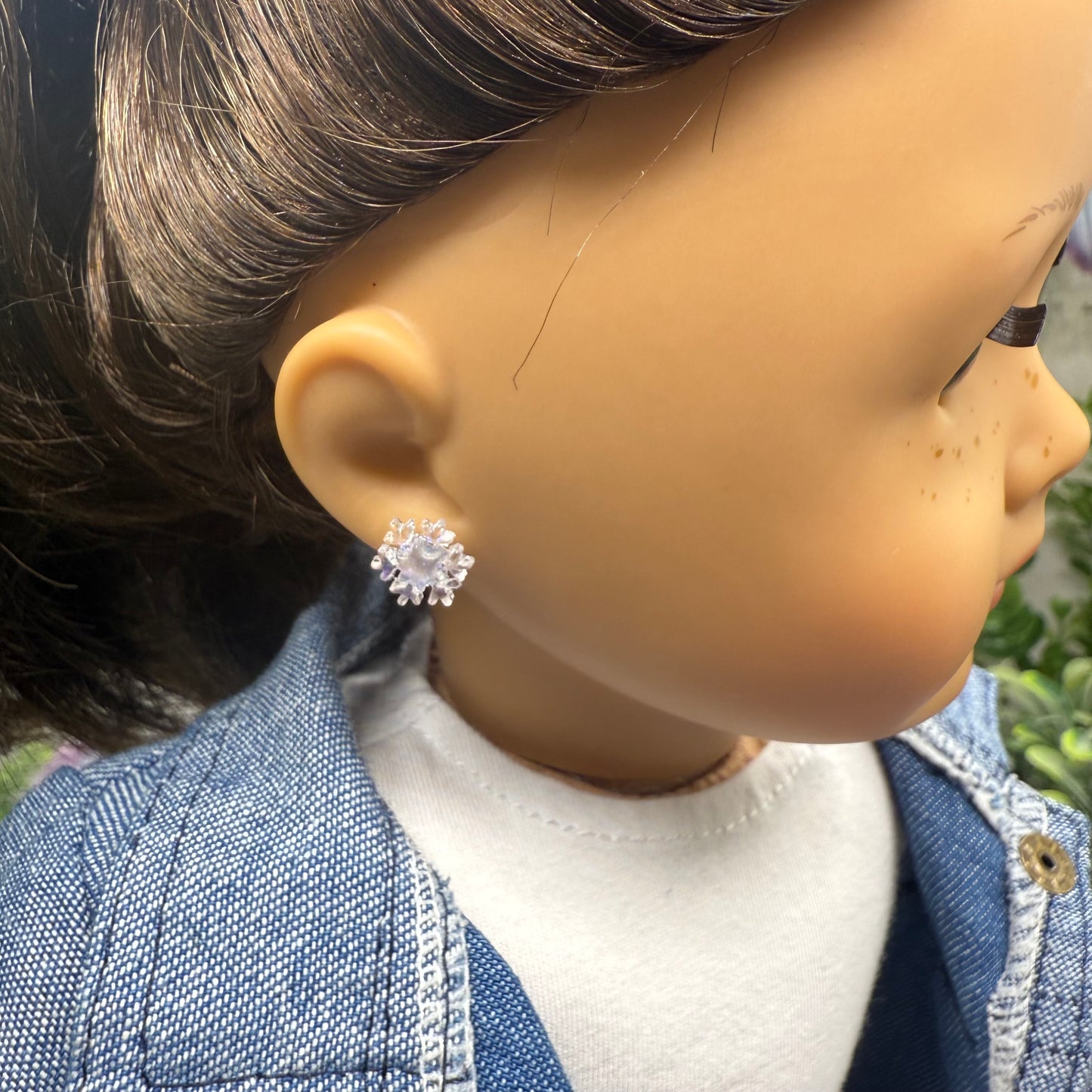 Acrylic Clear Glittery  Snowflake Post Doll Earrings • 2mm Post for 18 Inch Fashion Doll