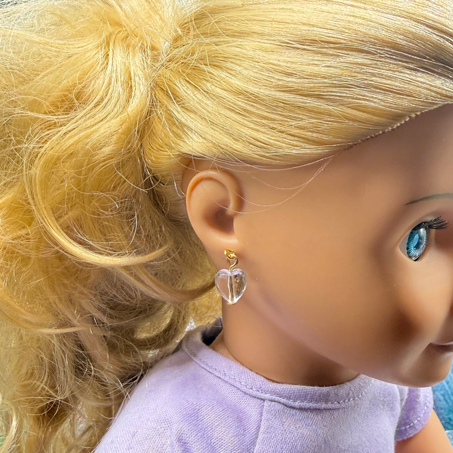 Clear Acrylic Crystal Heart Doll Earrings • 18 Inch Fashion Doll Jewelry