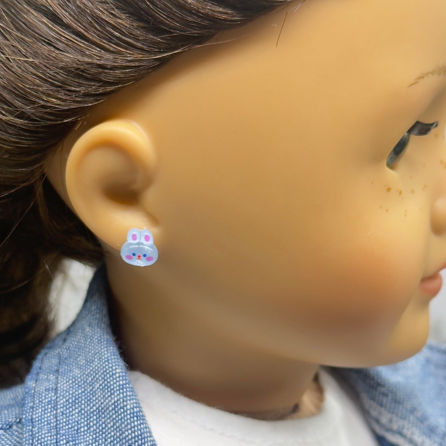 Blue Bunny Easter Post Doll Earrings • 2mm Post for 18 Inch Fashion Doll