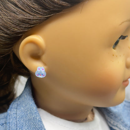 Blue Bunny Easter Post Doll Earrings • 2mm Post for 18 Inch Fashion Doll