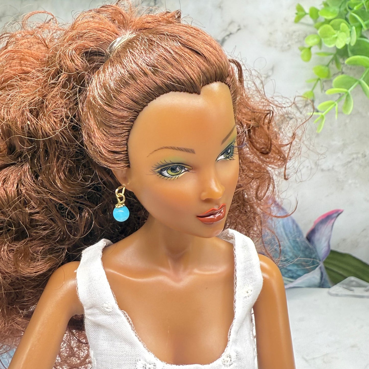 Turquoise Blue Glass Drop Dangle Doll Earrings • 16 Inch Fashion Doll Jewelry