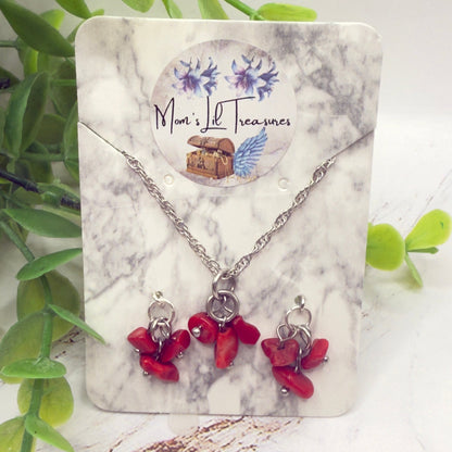 Red Stone Chip Dangle Doll necklace & Earrings • 16 Inch Fashion Doll Jewelry