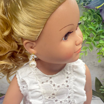 Round Pearl Dangle Clear Rhinestone Post Doll Earrings  • 18 Inch Fashion Doll Jewelry