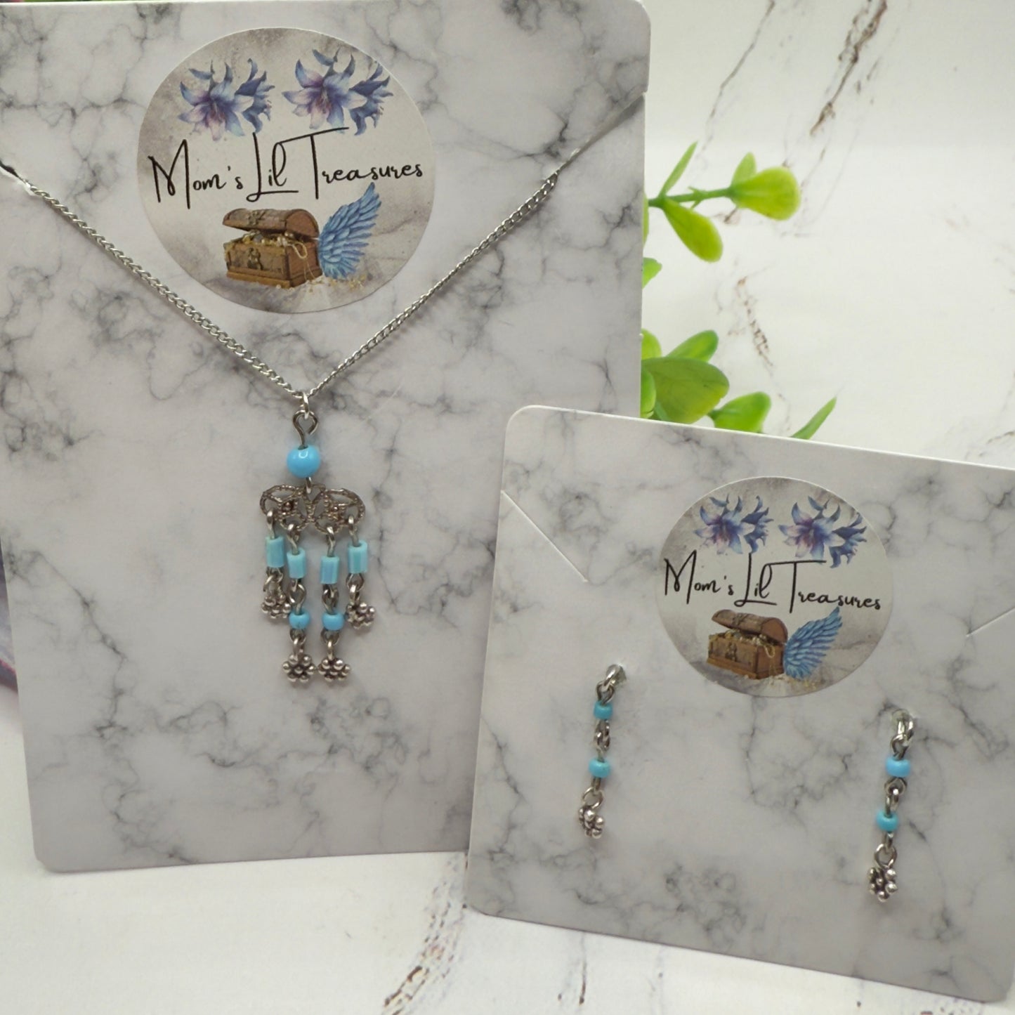 Turquoise Light Blue Accent Dangle Doll Necklace & Earrings Set • 16 Inch Fashion Doll Jewelry