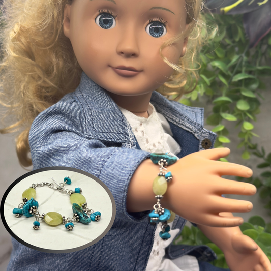 Light Green Turquoise Blue Beaded Dangle Doll Bracelet • 18 Inch Doll Jewelry