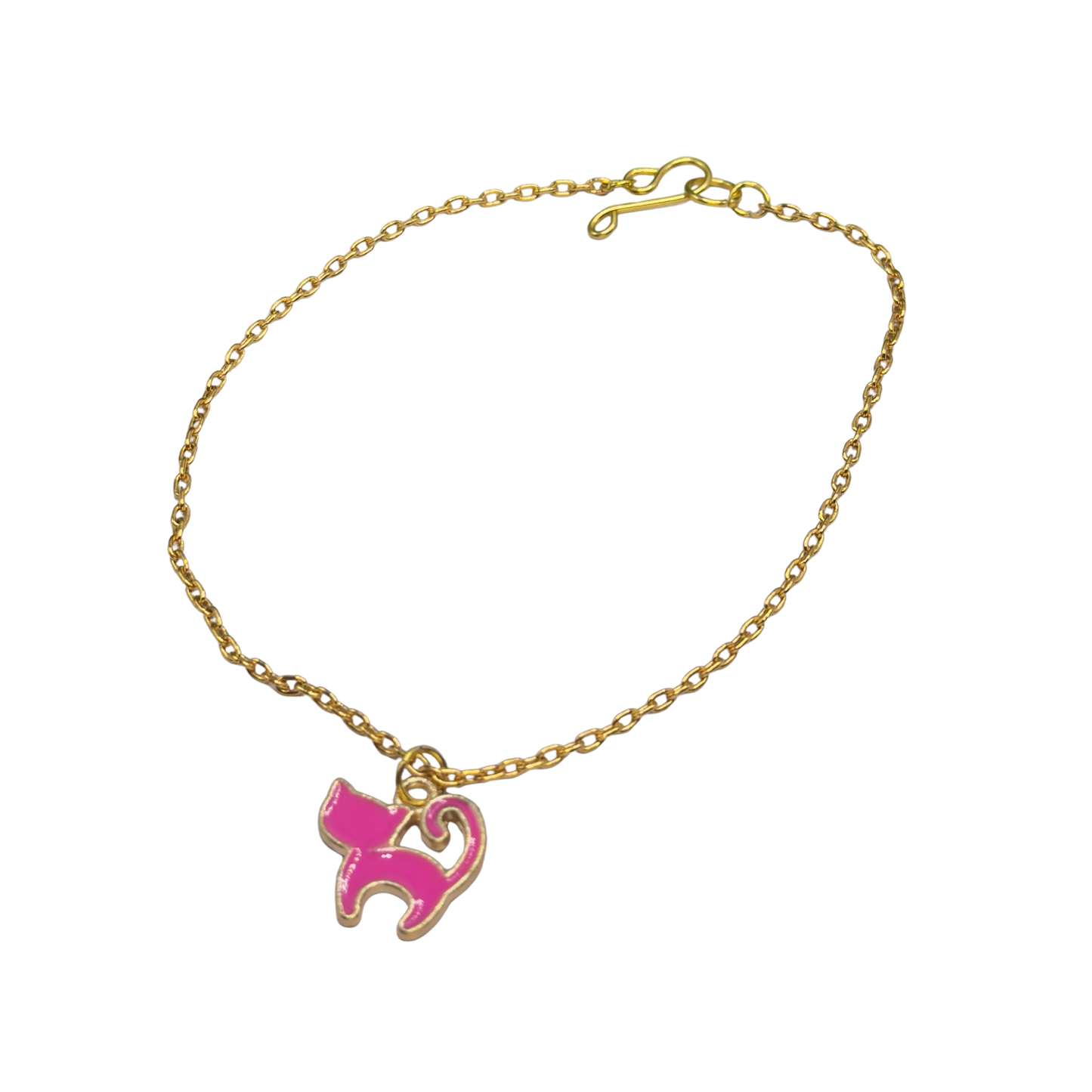 Pink Enamel Cat Charm Gold Doll Necklace • 18 Inch Fashion Doll Jewelry
