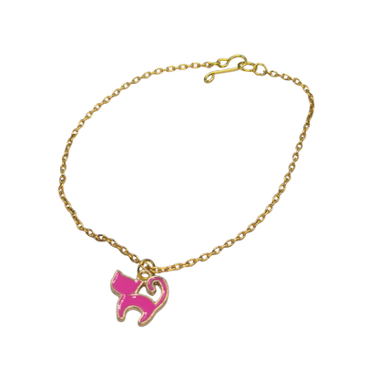 Pink Enamel Cat Charm Gold Doll Necklace • 18 Inch Fashion Doll Jewelry