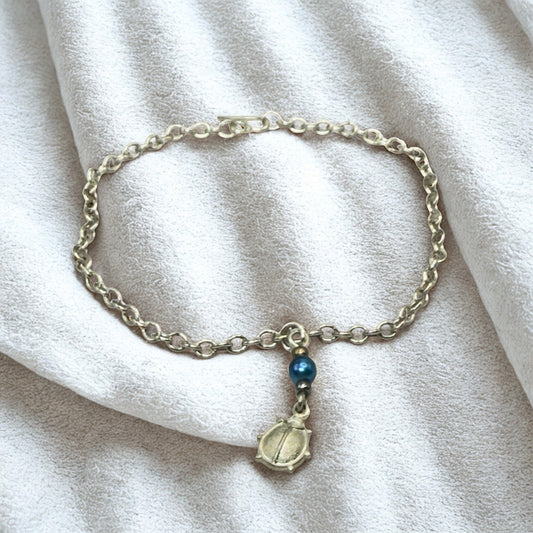 Silver Lady Bug Blue Pearl Charm Doll Necklace • 18 Inch Fashion Doll Jewelry