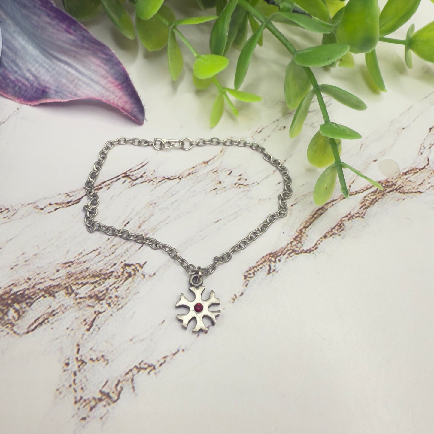 Silver Snowflake Red Rhinestone Doll Necklace Christmas • 18 Inch Fashion Doll Jewelry