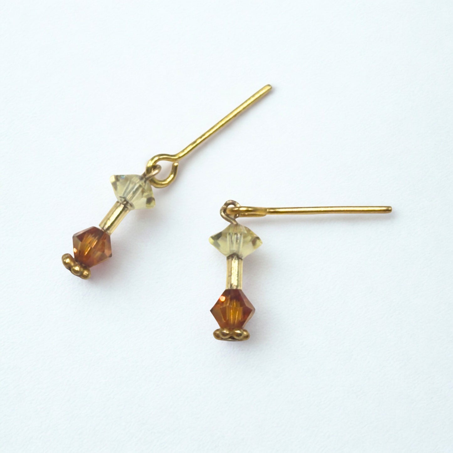 Dark Orange & Clear Crystal Dangle Gold Earrings • 16 Inch Fashion Doll Jewelry