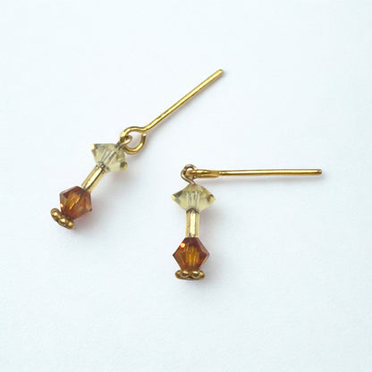 Dark Orange & Clear Crystal Dangle Gold Earrings • 16 Inch Fashion Doll Jewelry