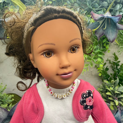 LOVE Pink White Gold Beaded Valentine’s Day Doll Necklace • 18 Inch Fashion Doll Jewelry