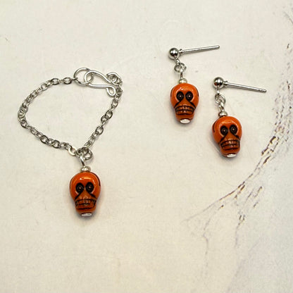 Orange Skull Halloween Necklace and Earrings |for 10-12 Inch Fashion Doll • 1:6 Scale
