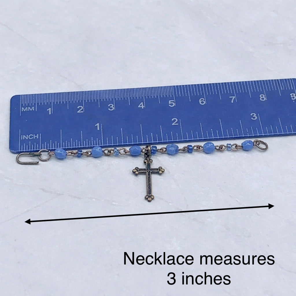 Blue Glass Cross Pendant Doll Necklace • 16 Inch Fashion Doll Jewelry