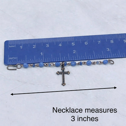 Blue Glass Cross Pendant Doll Necklace • 16 Inch Fashion Doll Jewelry