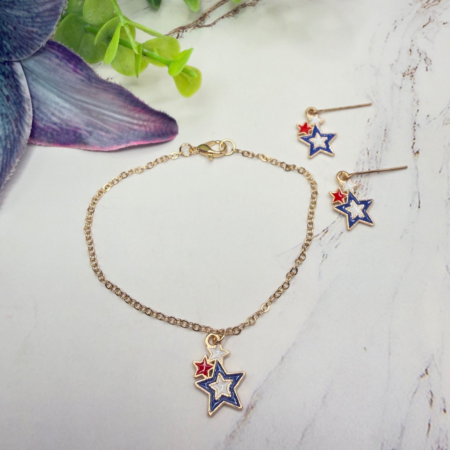 Red White Blue Multi Star Charm Doll Necklace & Earrings Set for 18 Inch Fashion Doll