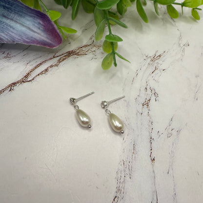 Pearl Teardrop Clear Rhinestone Silver Post Doll Earrings • 18 Inch Fashion Doll Jewelry