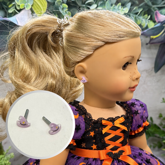 Purple Witch Hat Halloween 2mm Post Doll Earrings | fits 18 Inch Dolls • American Girl